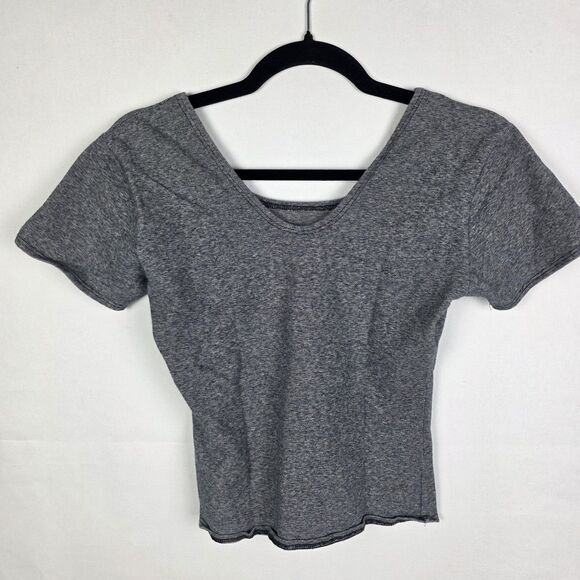 FLAX Gray Fitted Reversible Cropped Top Stretch Size Medium Neutral Casual Basic - Picture 2 of 6